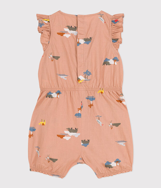 Tutina corta beb&egrave; in popeline stampato beige/multicolore