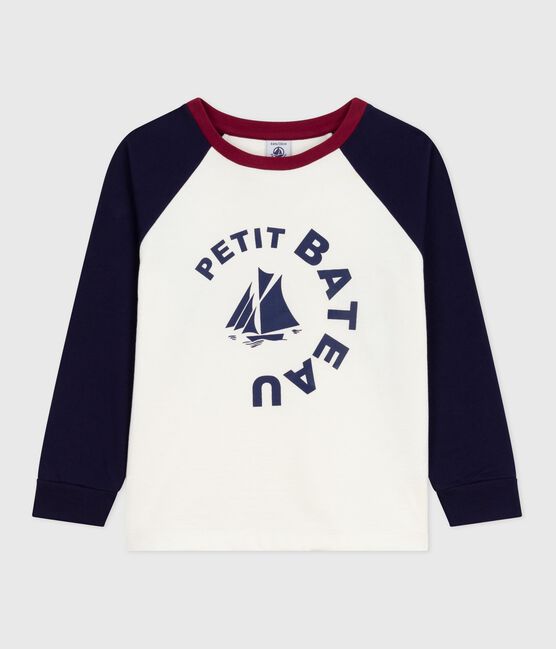 T-shirt a maniche lunghe in cotone con stampa color block bambino blu MILK/ SOIR