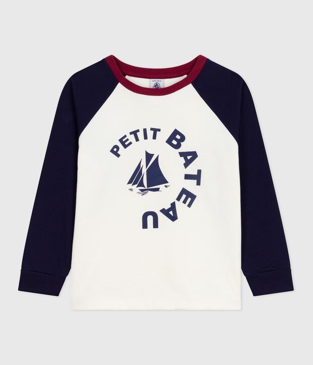 T-shirt a maniche lunghe in cotone con stampa color block bambino blu/blu