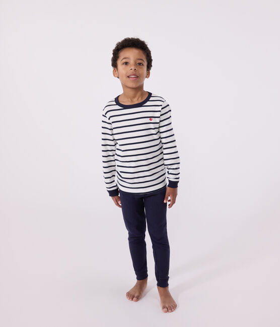 Pigiama marinière bambino in cotone bianco MARSHMALLOW/blu SMOKING