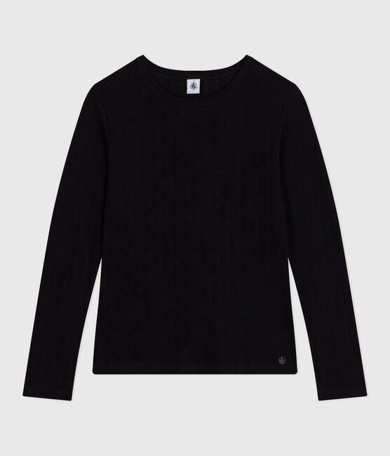 T-shirt L'Iconique a maniche lunghe in cotone traforato donna nero BLACK