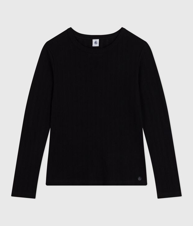 T-shirt L'Iconique a maniche lunghe in cotone traforato donna nero