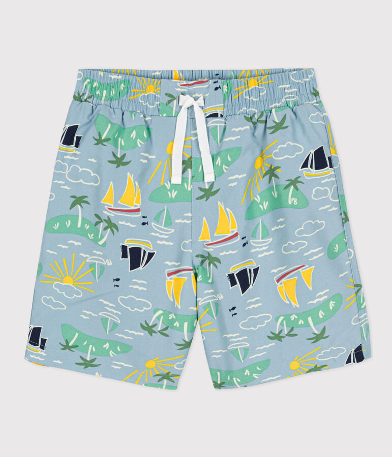 Shorts da mare riciclati con stampa bambino blu/multicolore
