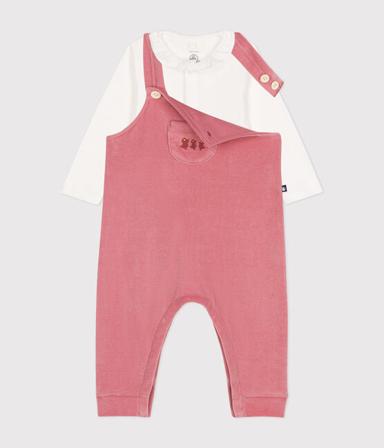 Completo con salopette in velluto neonato rosa ROSEWOOD