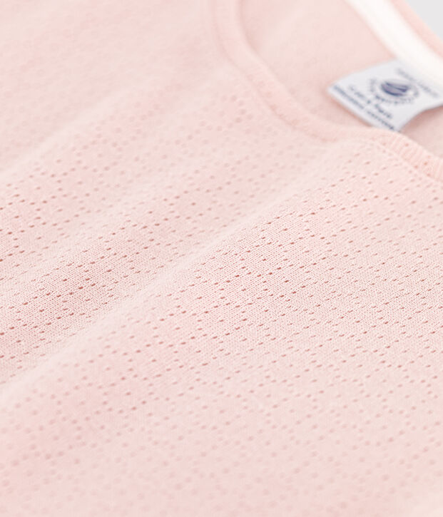 Pigiama corto bambina in cotone traforato tinta unita rosa