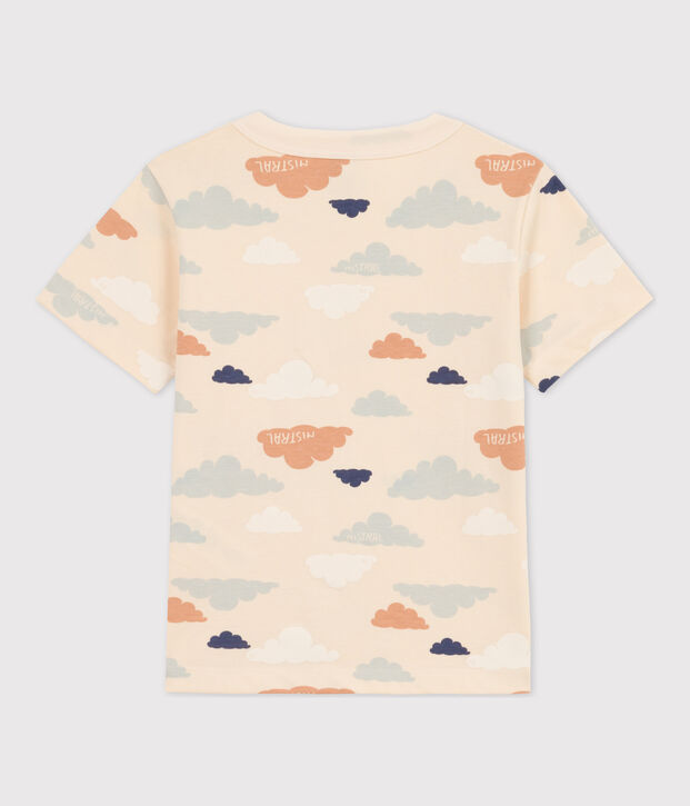 T-shirt bambino maniche corte con stampa ecru/multicolore