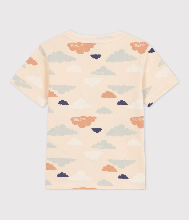 T-shirt bambino maniche corte con stampa ecru/multicolore