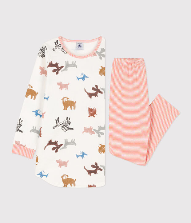 Camicia da notte bambina in tessuto felpato motivo cane bianco/multicolore