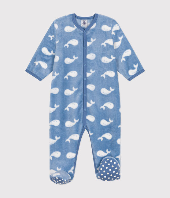 Tutina pigiama in pile neonato blu BEACH/ MARSHMALLOW
