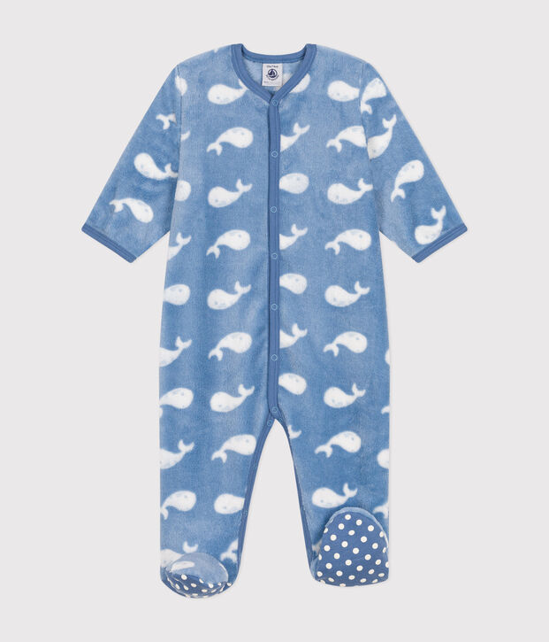 Tutina pigiama in pile neonato blu/bianco