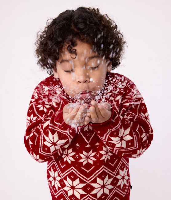 Pullover in lana e cotone fantasia bambino rosso AMARANTE/ AVALANCHE