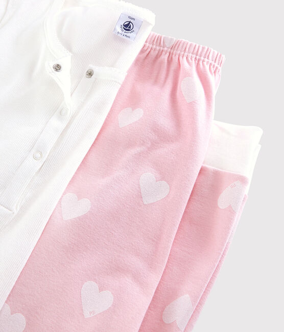 Pigiama ragazza-donna in cotone bianco MARSHMALLOW/rosa MINOIS