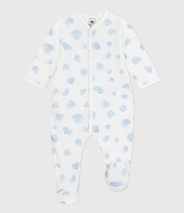 Pigiama in tessuto felpato spazzolato con colletto con stampa a cuori neonato bianco/blu