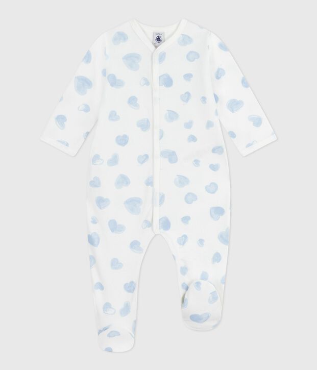Pigiama in tessuto felpato spazzolato con colletto con stampa a cuori neonato bianco/blu