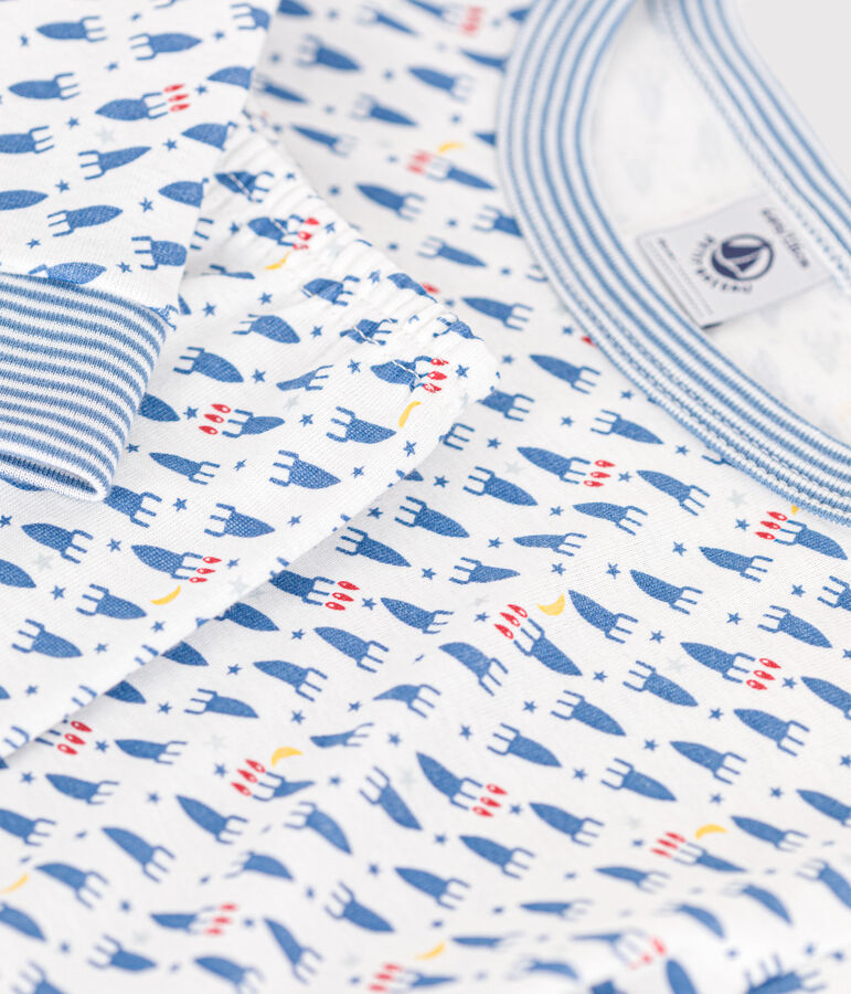 Pigiama aderente in cotone stampato con motivo a razzi bambino bianco MARSHMALLOW/bianco MULTICO