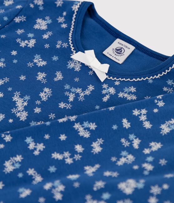 Pigiama bambina con stampa fiocchi a costine blu MAJOR/bianco ECUME
