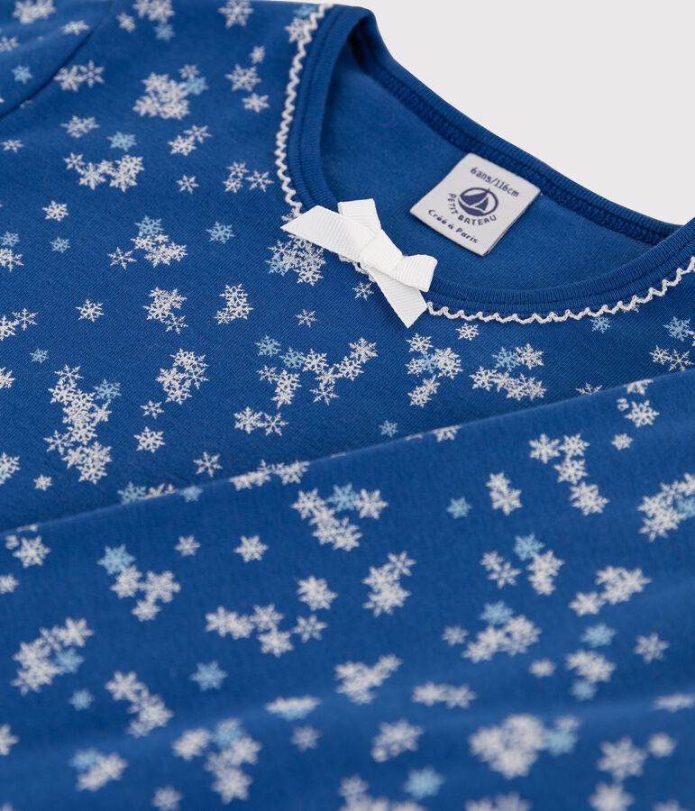 Pigiama bambina con stampa fiocchi a costine blu/bianco