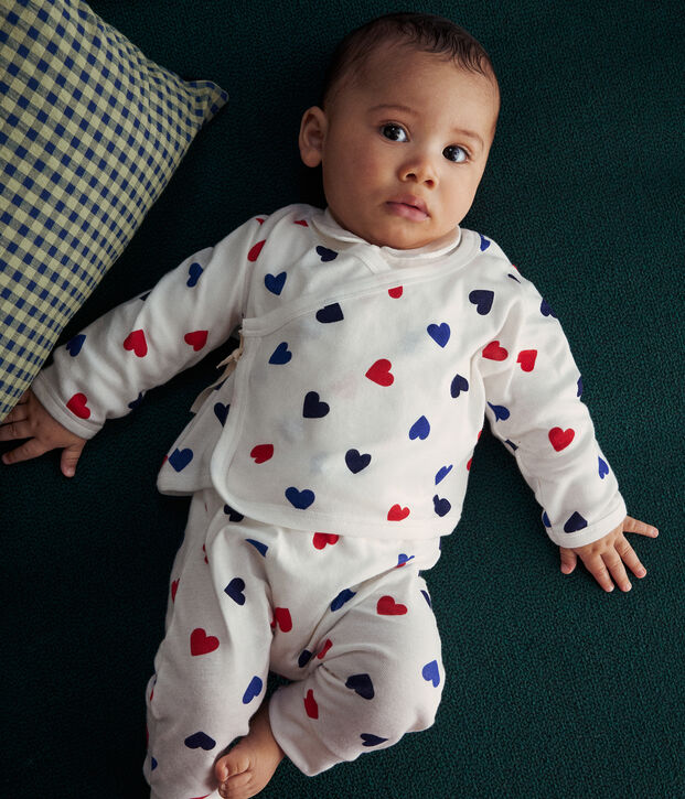 Set 3 pezzi in cotone neonato bianco/multicolore