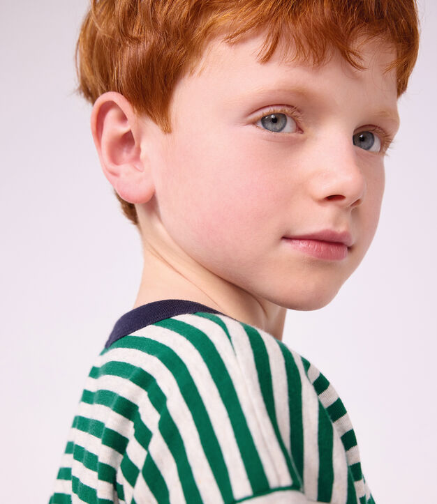 T-shirt a maniche lunghe a righe bambino verde/beige/verde