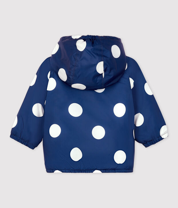 Giacca a vento calda per beb&egrave; in poliestere riciclato blu/bianco