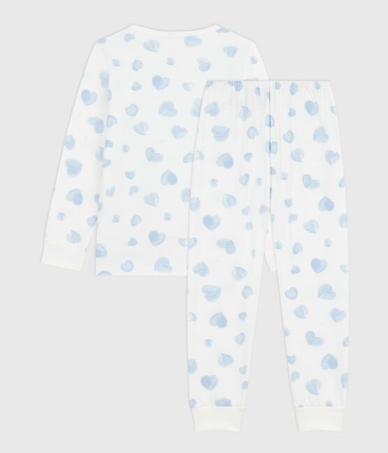 Pigiama bambina in tessuto felpato con stampa a cuori bianco MARSHMALLOW/bianco MULTICO