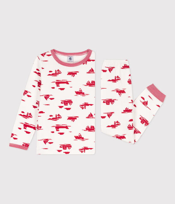 Pigiama bambino unisex in tubique Le Havre bianco MARSHMALLOW/rosso PEPS