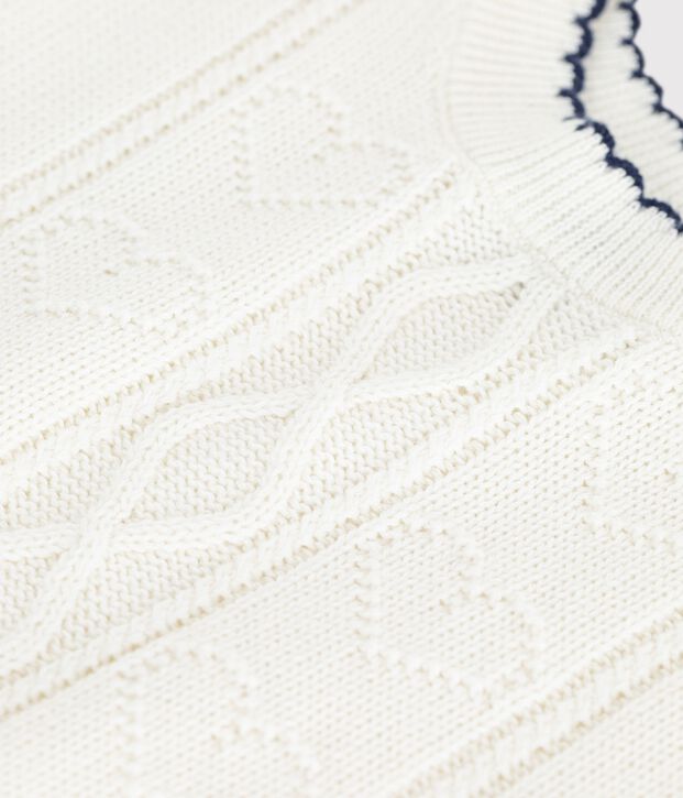 Pullover senza maniche in maglia di misto lana e cotone neonato bianco