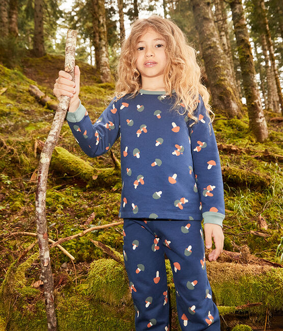 Pigiama bambina/bambino in tessuto felpato motivo funghetto blu MEDIEVAL/bianco MULTICO