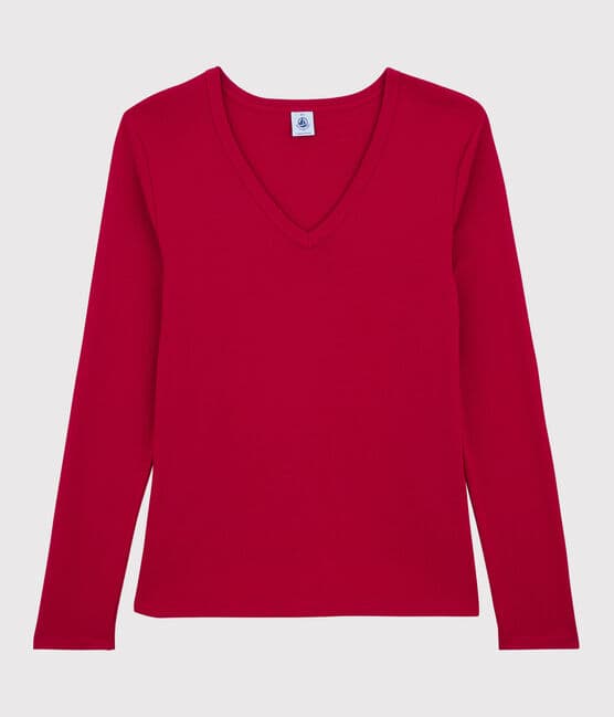 T-shirt scollo a V iconica in cotone Donna rosso TERKUIT