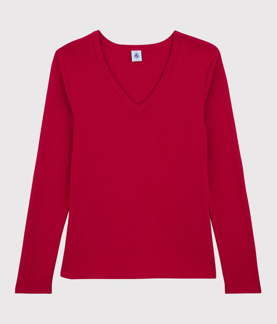 T-shirt scollo a V iconica in cotone Donna rosso TERKUIT