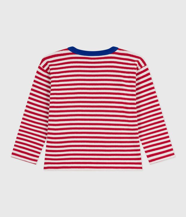 T-shirt a maniche lunghe in cotone a righe bambino rosso/ecru
