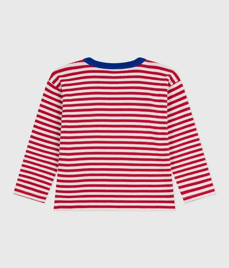T-shirt a maniche lunghe in cotone a righe bambino rosso/ecru