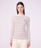 T-shirt a maniche lunghe con scollo a barca in cotone a righe donna bianco/rosso