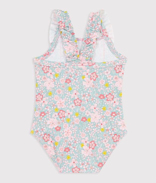 Costume da bagno intero con stampa a fiori e volant neonata blu/multicolore