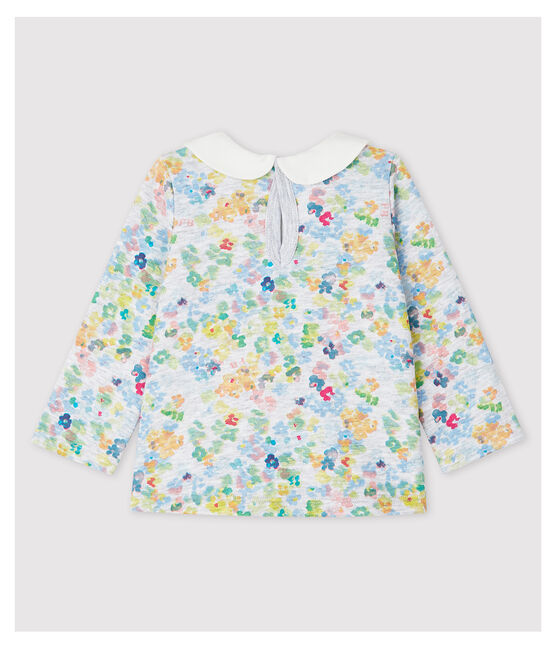 Blusa con colletto a manica lunga in jersey bebè femmina grigio POUSSIERE/bianco MULTICO