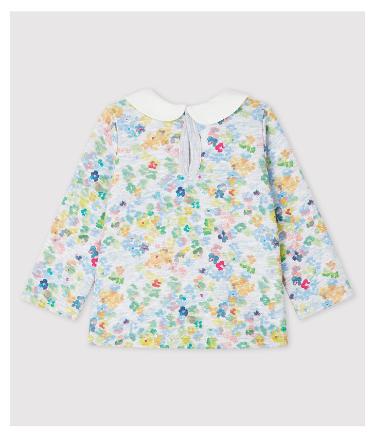 Blusa con colletto a manica lunga in jersey beb&egrave; femmina grigio POUSSIERE/bianco MULTICO