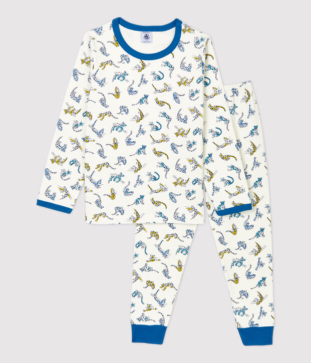 Pigiama bambino fantasia gattini in cotone biologico bianco/multicolore