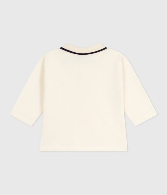 Polo a maniche lunghe in cotone tinta unita neonato ecru MILK