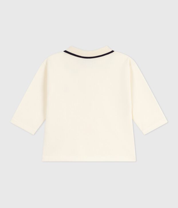 Polo a maniche lunghe in cotone tinta unita neonato MILK