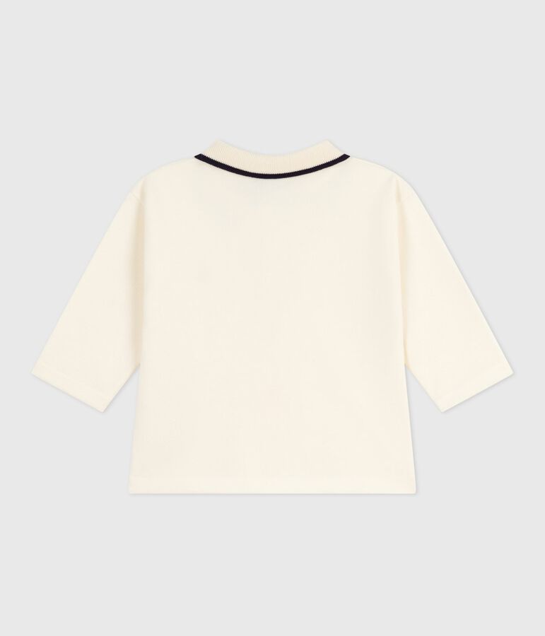 Polo a maniche lunghe in cotone tinta unita neonato ecru