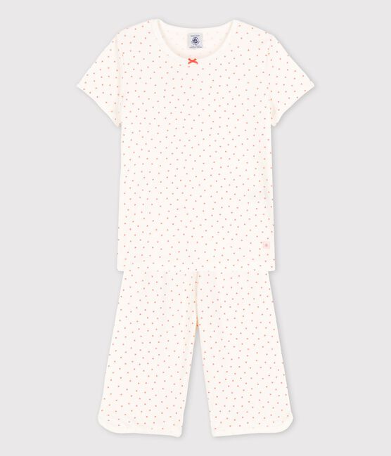 Pigiama cuoricini bambina in cotone bianco MARSHMALLOW/ PAPAYE