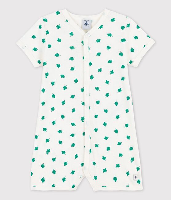 Tutina corta stampa vegetale in lino e cotone bianco MARSHMALLOW/verde GAZON