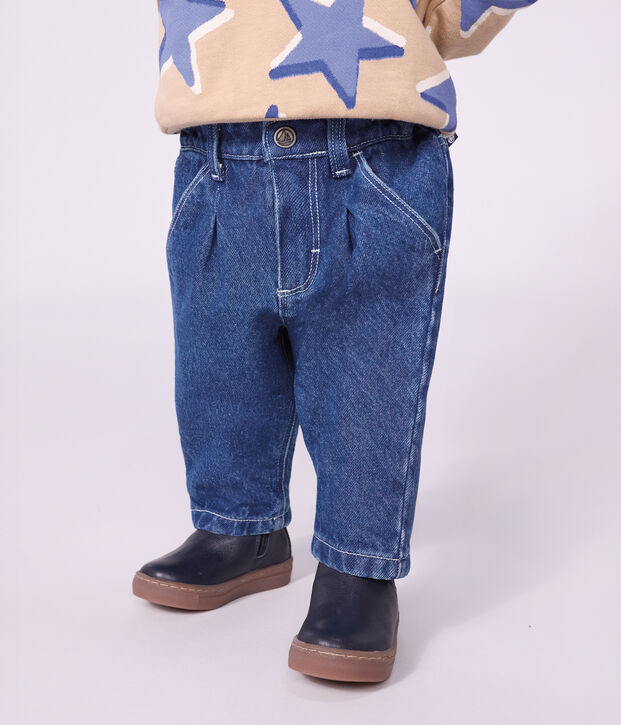 Pantaloni in denim tinta unita neonato blu
