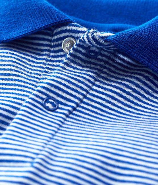 Body collo ricamato in cotone bebè maschio blu SURF/bianco MARSHMALLOW