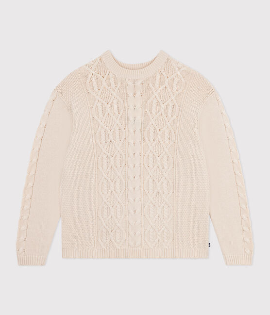 Maglione in misto lana e cotone tinta unita a trecce donna ecru AVALANCHE