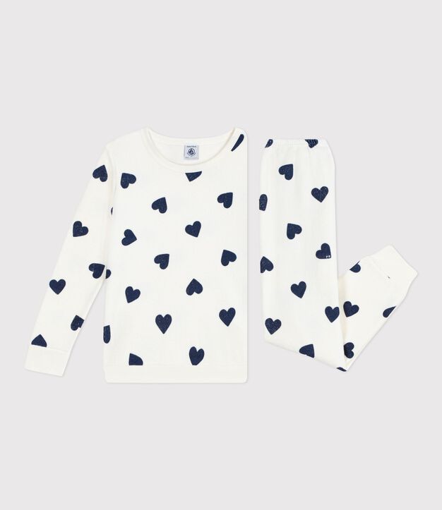 Pigiama in spugna di cotone con stampa a cuori bambina blu/blu