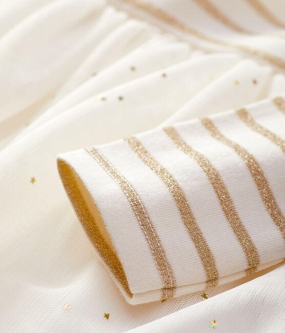 Abito bi-materiale a maniche lunghe bebè femmina beige COQUILLE/giallo LUREX DORE