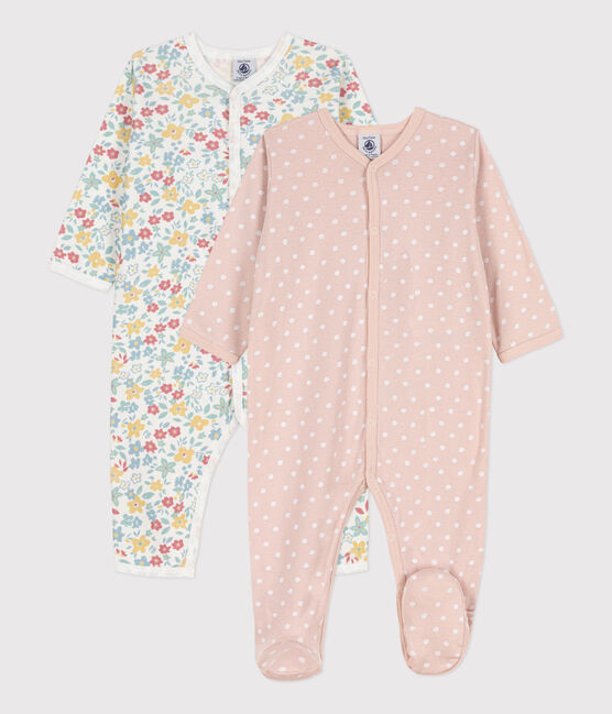 Confezione da 2 tutine pigiama a fiori e a pois in cotone variante 1