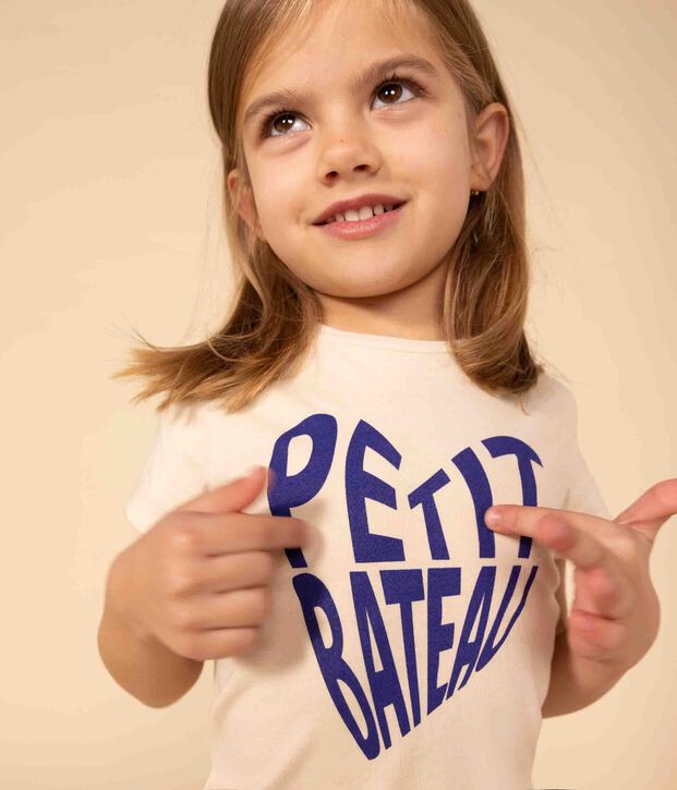 T-shirt a maniche corte in cotone bambina ecru