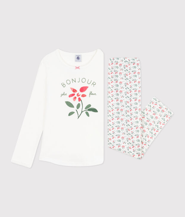Pigiama in cotone con stampa a fiori bambina bianco/multicolore